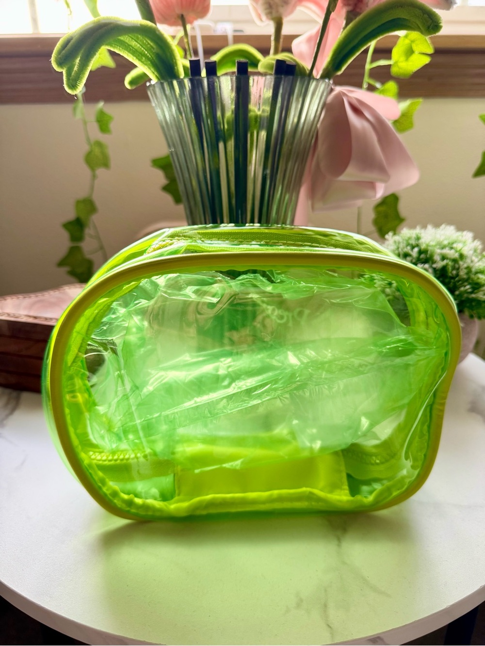 Neon Lime Clear Cosmetic Bag